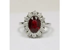 Oval Cut Ruby Prong Set Halo Ring With Round Diamonds (3.01cttw)