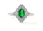 Vintage Oval Emerald Ring with Pave Set Diamond Halo (0.62cttw)